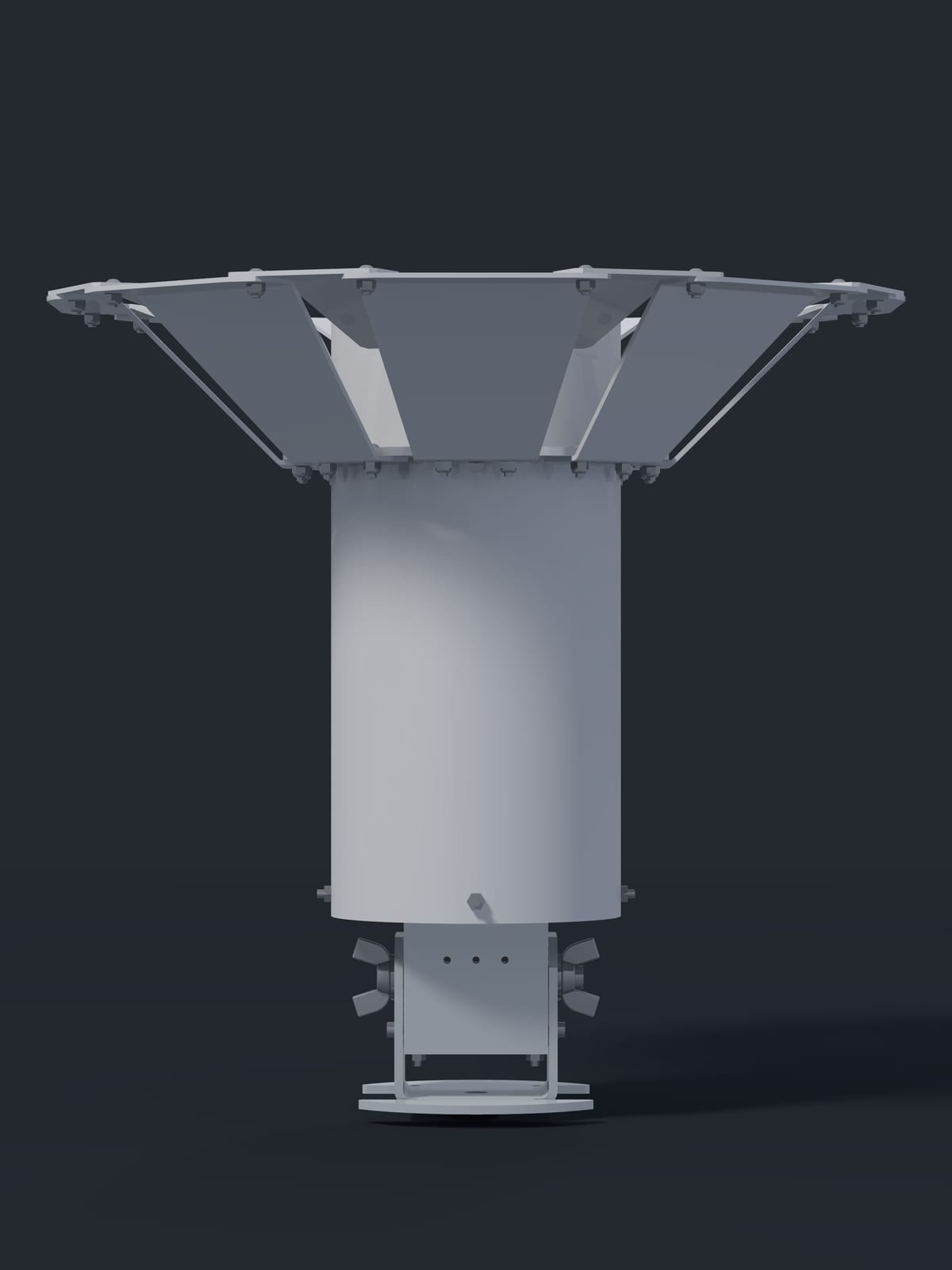 Render of the Midge v2 with its wind shield, straight on.